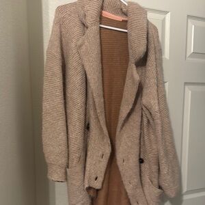 Free People Beige Open-Front Chunky Knit Cardigan